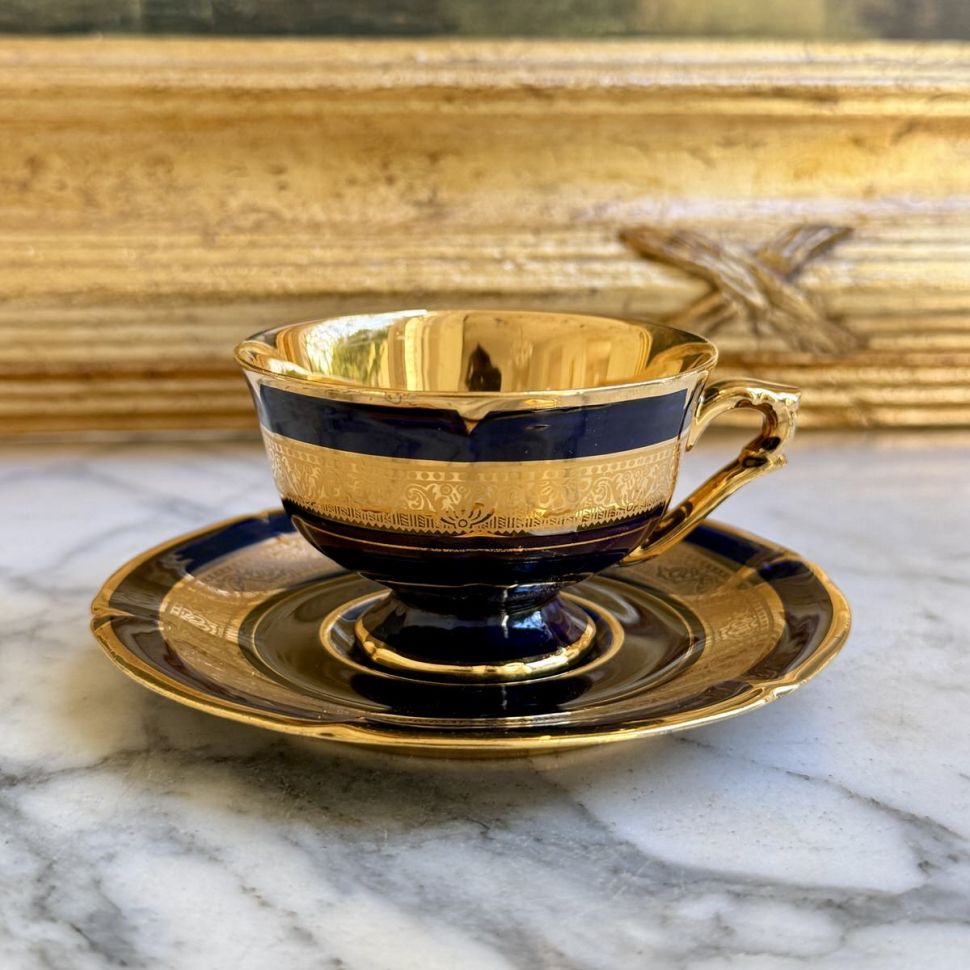 Кофейная пара Limoges Legle 80 мл кобальт позолота Франция 