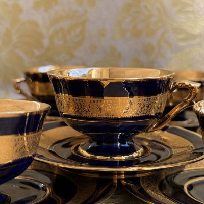 Кофейная пара Limoges Legle 80 мл кобальт позолота Франция 