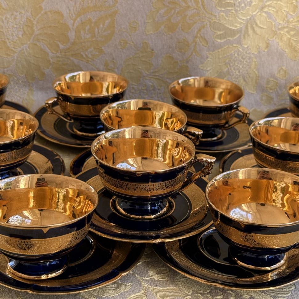 Кофейная пара Limoges Legle 80 мл кобальт позолота Франция 