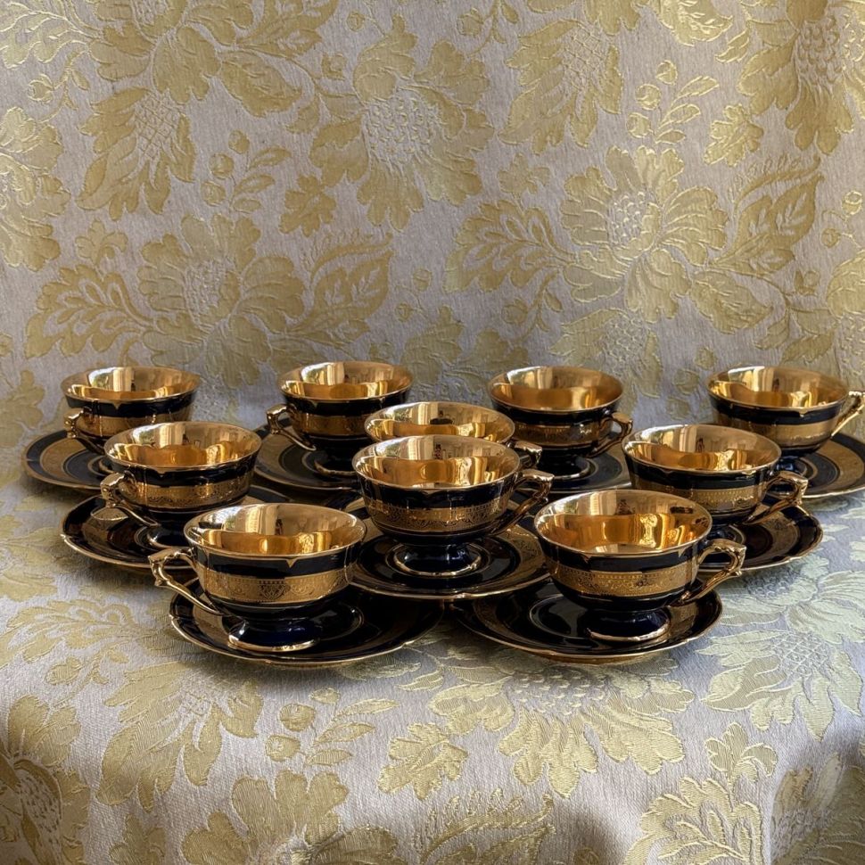 Кофейная пара Limoges Legle 80 мл кобальт позолота Франция 