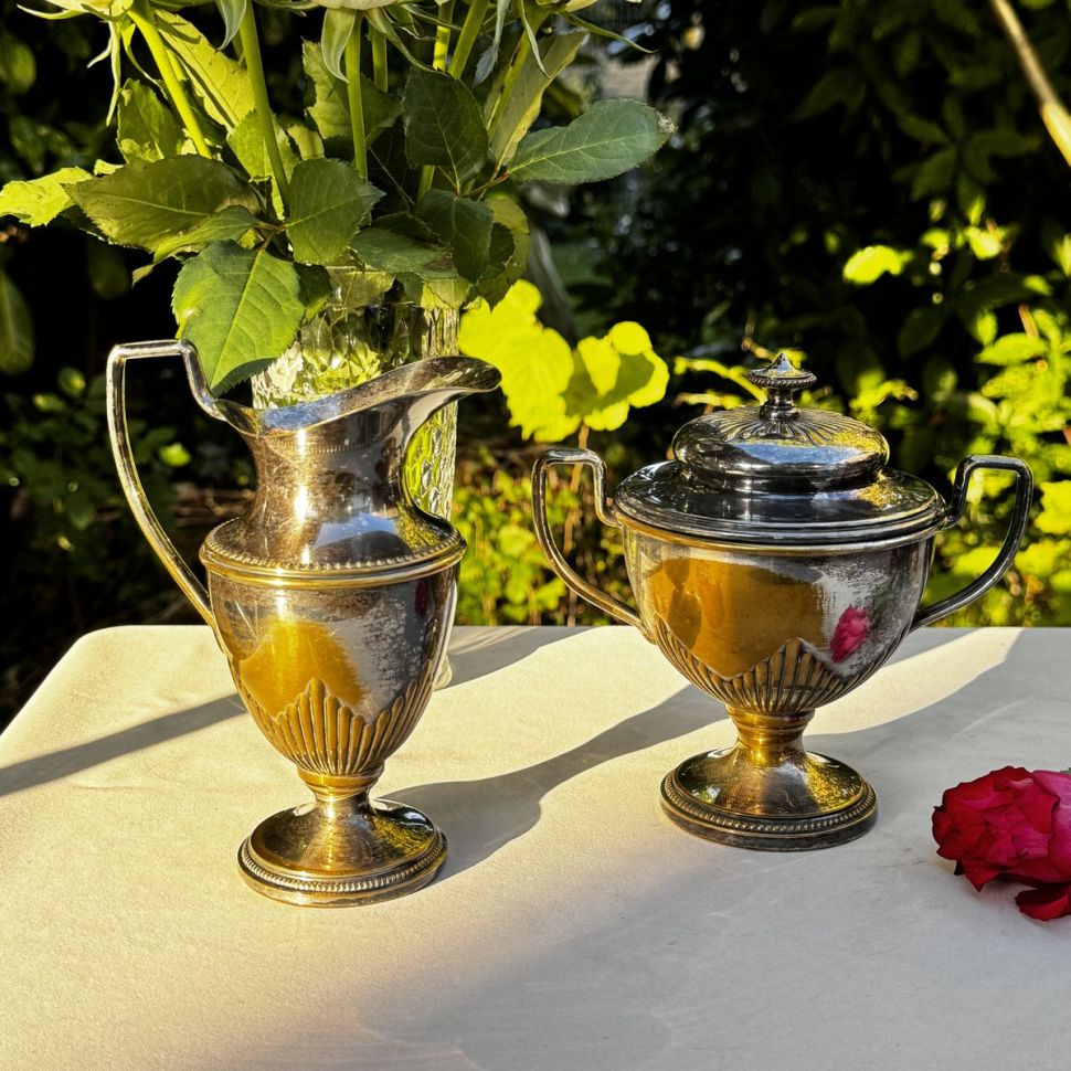 Сахарница и молочник серебрение по латуни набор 2 предмета 