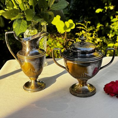 Сахарница и молочник серебрение по латуни набор 2 предмета 