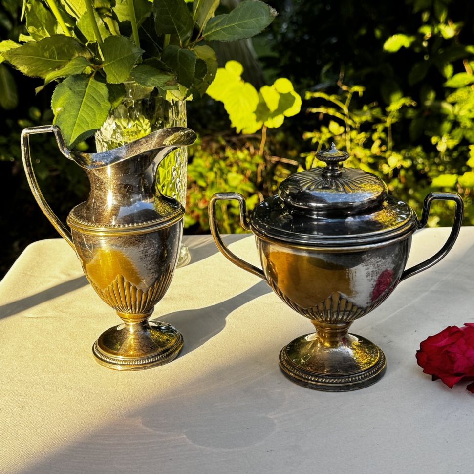 Сахарница и молочник серебрение по латуни набор 2 предмета 