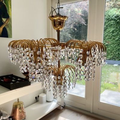 Люстра потолочная Каскад 50 см Италия металл хрусталь