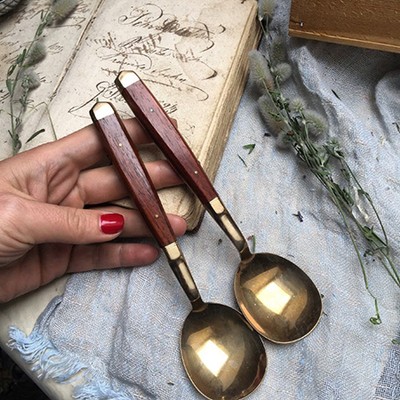 Ложка столовая латунная с деревянной ручкой