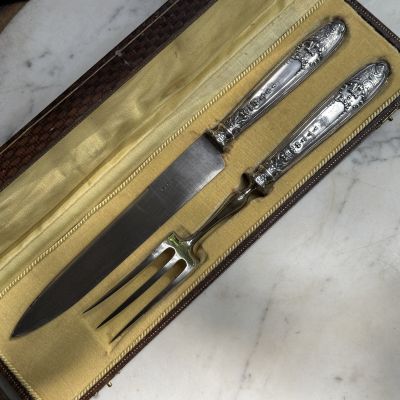 Ложка и вилка набор сервировочный ручка серебро Франция конец 19 века