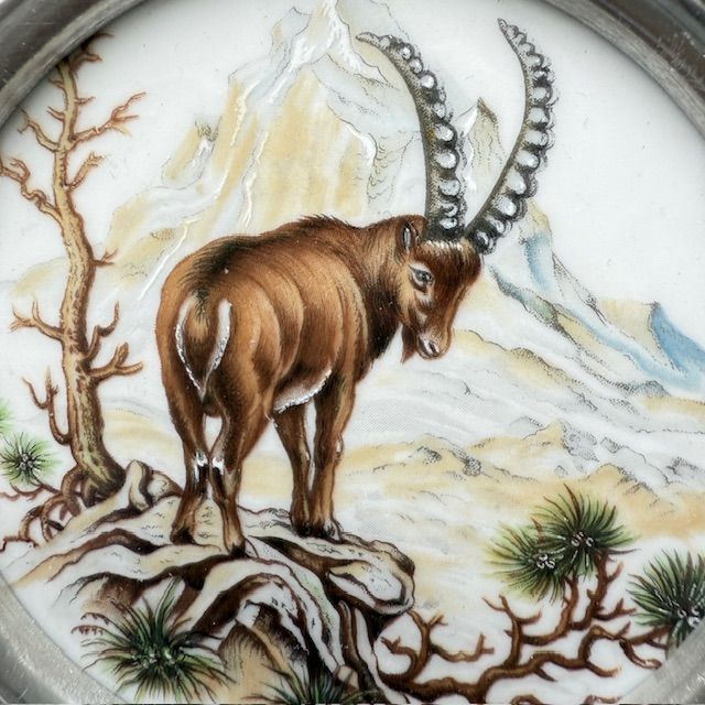 Блюдце подставка Vohenstrauss Горный козел 10 см олово Германия