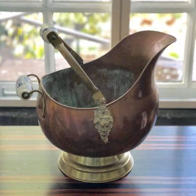Медный зольник со львами большой керамическая ручка с цветочками