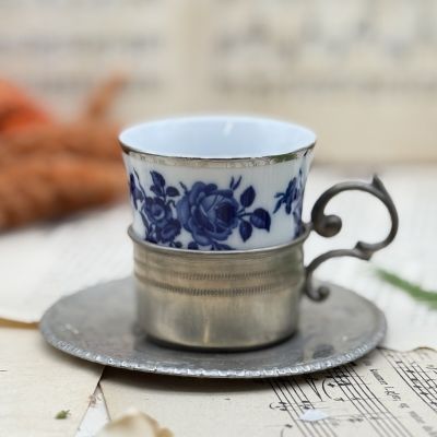 Кофейная пара в оловянном подстаканнике 100 мл фарфор Германия