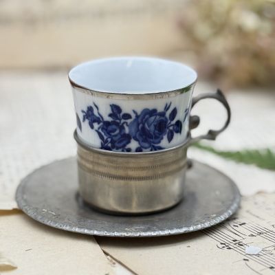 Кофейная пара в оловянном подстаканнике 100 мл фарфор Германия