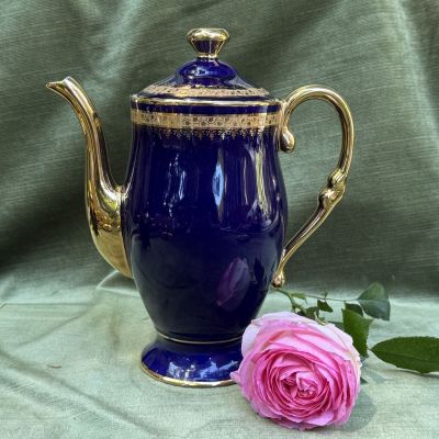 Кофейник чайник Limoges 1,4 л кобальт позолота Франция