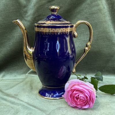 Кофейник чайник Limoges 1,4 л кобальт позолота Франция