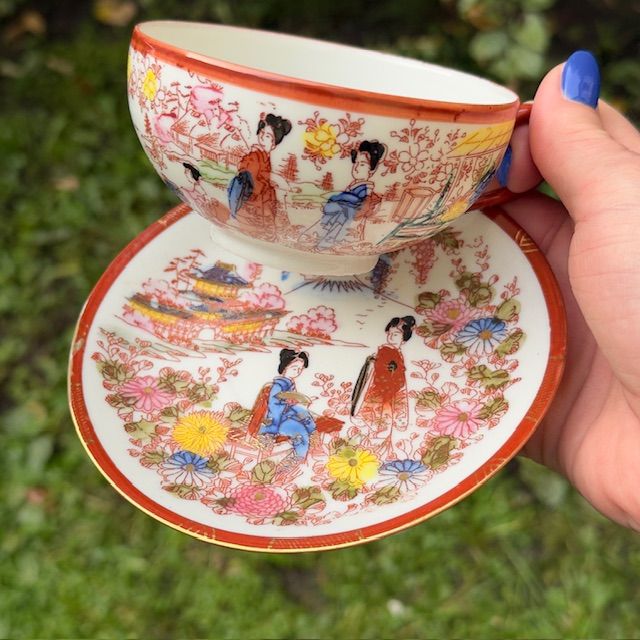 Чайная пара Гейши в парке 200 мл фарфор Япония литофания