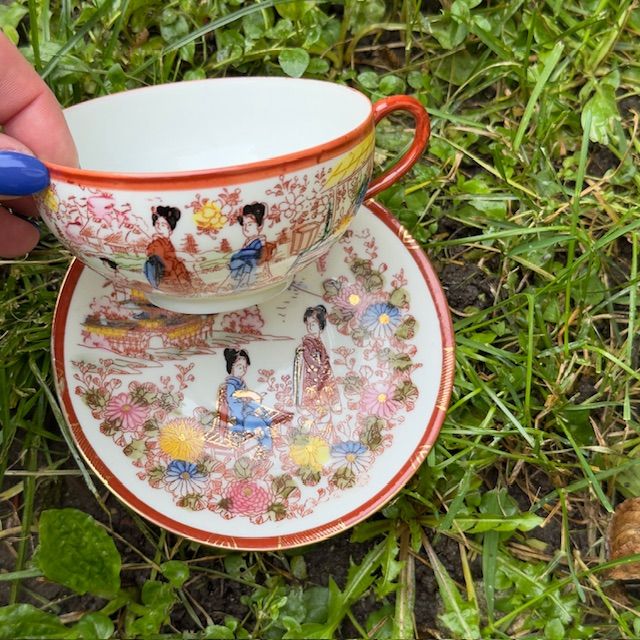 Чайная пара Гейши в парке 200 мл фарфор Япония литофания