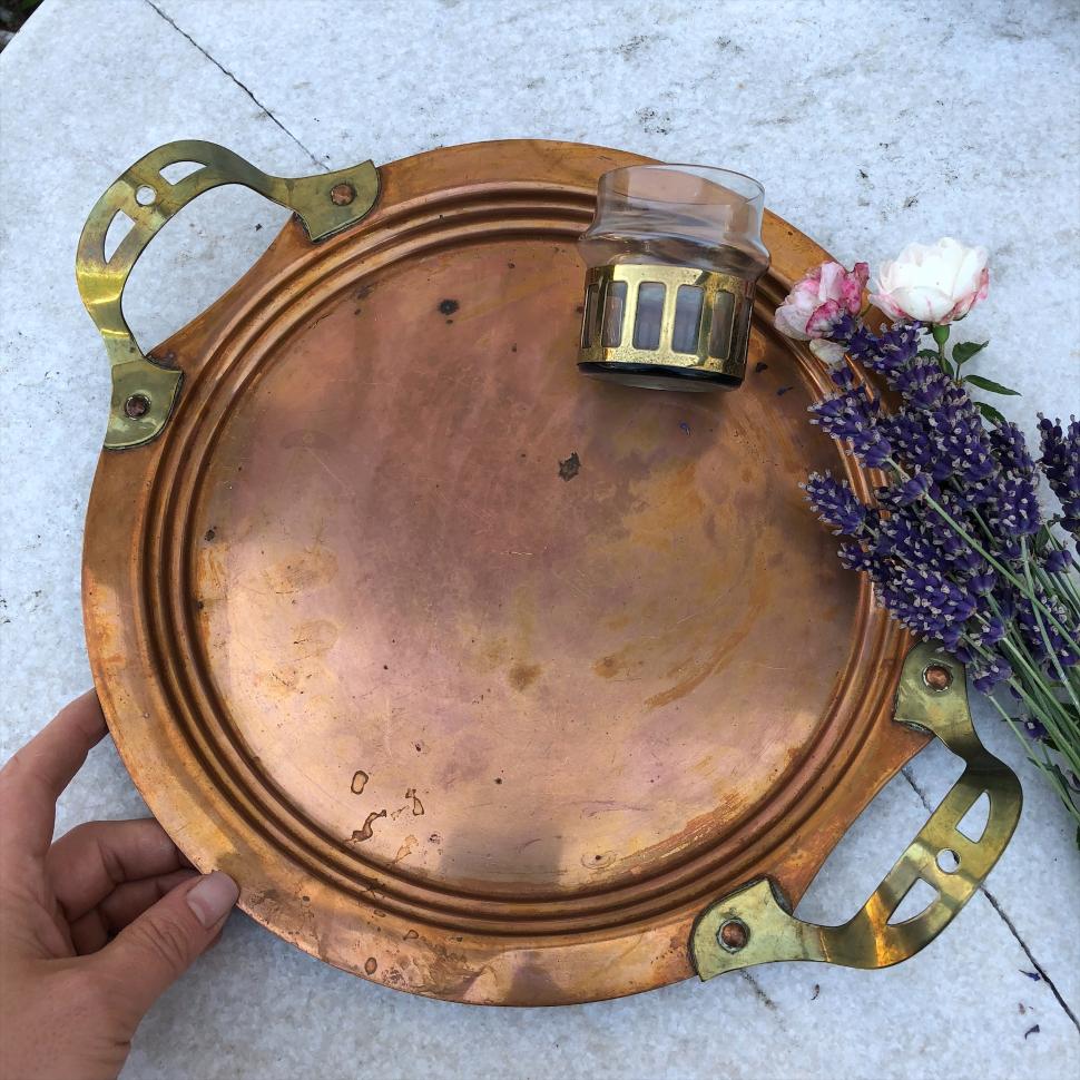 Поднос медь с латунными ручками