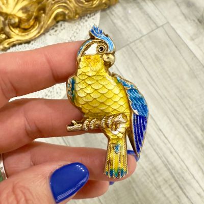 Брошь подвес Попугай серебро золочение и эмаль 