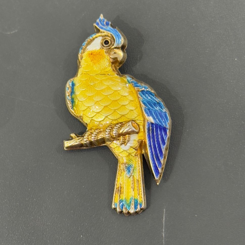 Брошь подвес Попугай серебро золочение и эмаль 