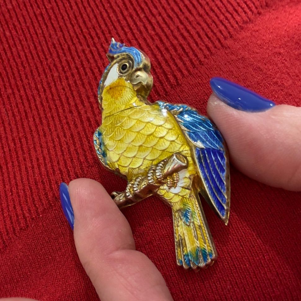 Брошь подвес Попугай серебро золочение и эмаль 