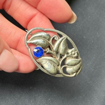 Брошь с синим камнем 4,5 см серебрение Арнуво