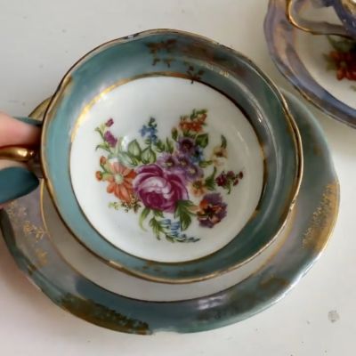 Кофейная пара Мятная Германия костяной фарфор 