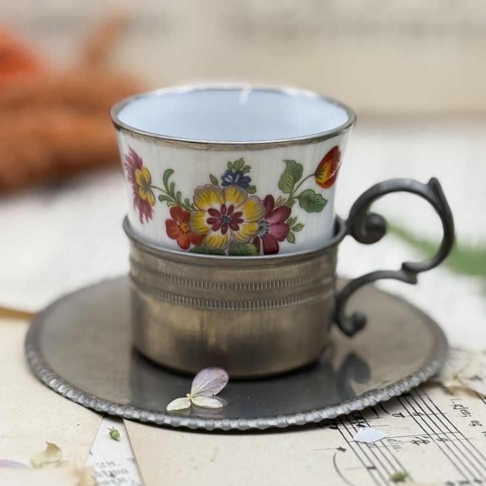 Кофейная пара в оловянном подстаканнике 100 мл фарфор Германия