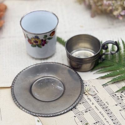 Кофейная пара в оловянном подстаканнике 100 мл фарфор Германия