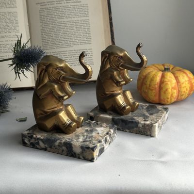 Подставка упор для книг Слон 13 см на мраморном основании