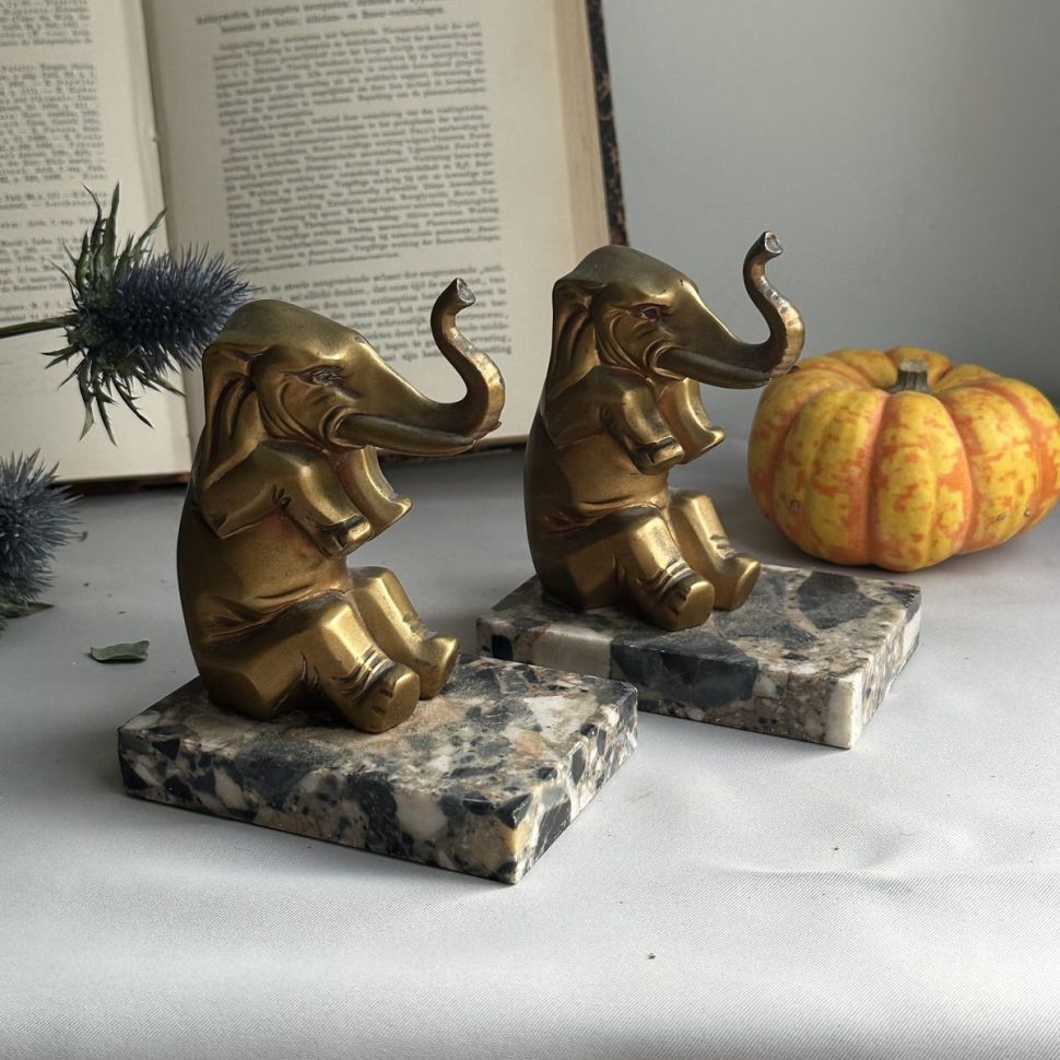 Подставка упор для книг Слон 13 см на мраморном основании