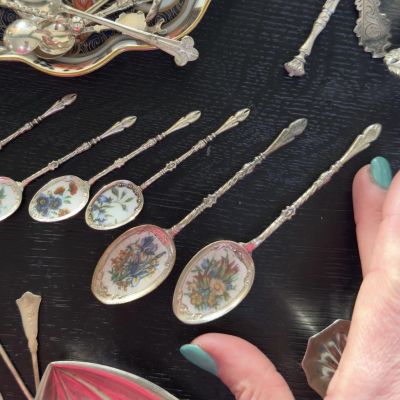 Ложка с фарфоровой вставкой 11 см серебрение Нидерланды