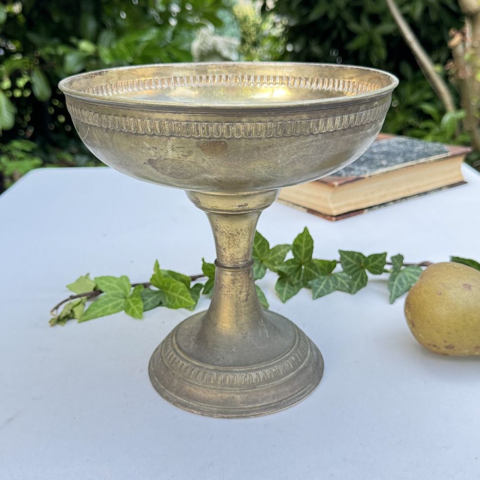 Блюдо фруктовница на ножке с чашей 24 см серебрение стекло