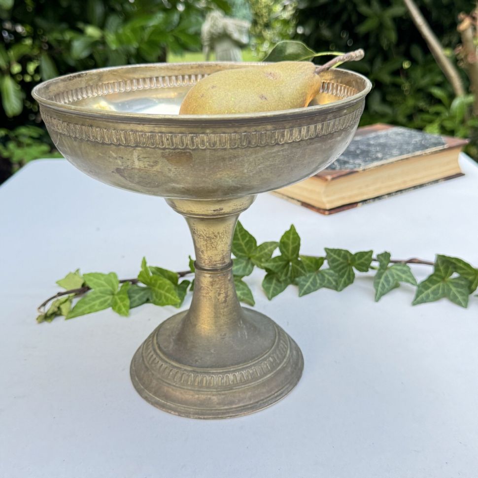 Блюдо фруктовница на ножке с чашей 24 см серебрение стекло