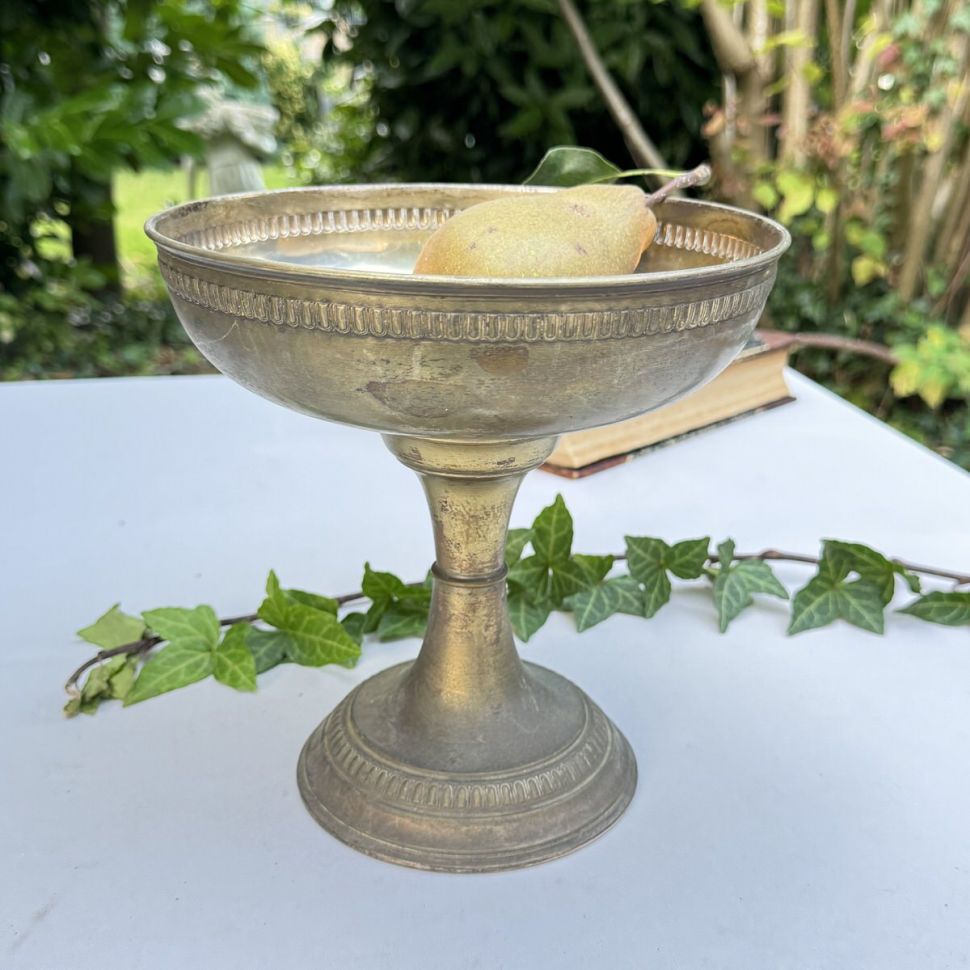 Блюдо фруктовница на ножке с чашей 24 см серебрение стекло