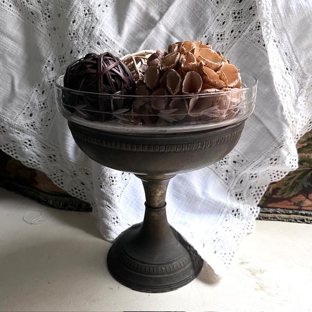 Блюдо фруктовница на ножке с чашей 24 см серебрение стекло