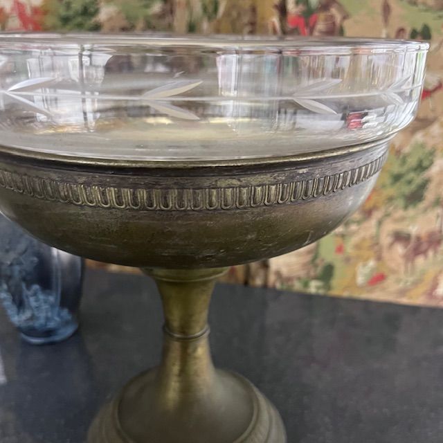 Блюдо фруктовница на ножке с чашей 24 см серебрение стекло