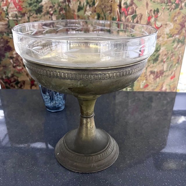 Блюдо фруктовница на ножке с чашей 24 см серебрение стекло