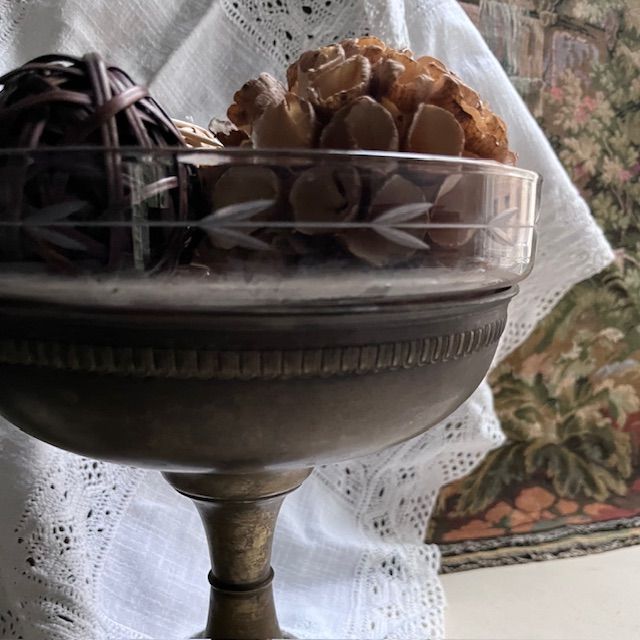 Блюдо фруктовница на ножке с чашей 24 см серебрение стекло