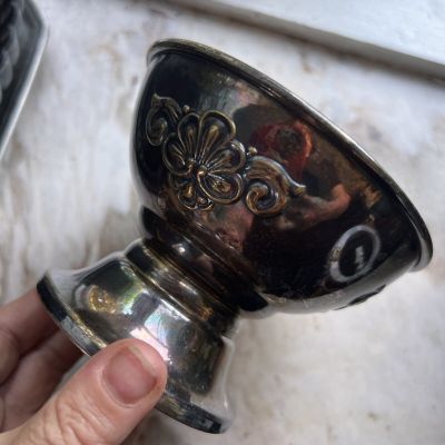 Сахарница на ножке 12 см мельхиор патина
