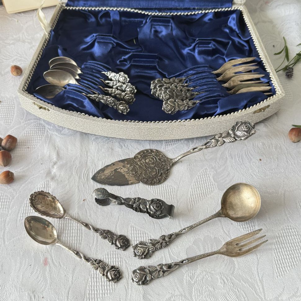 Набор десертных приборов Хильдесхаймская роза серебрение 