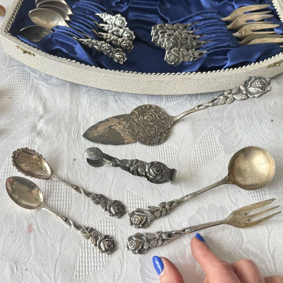 Набор десертных приборов Хильдесхаймская роза серебрение 