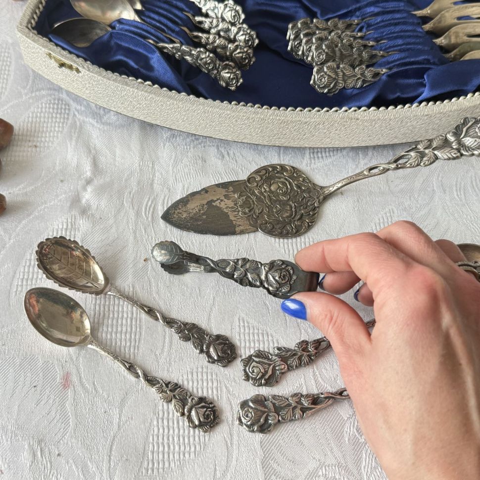 Набор десертных приборов Хильдесхаймская роза серебрение 