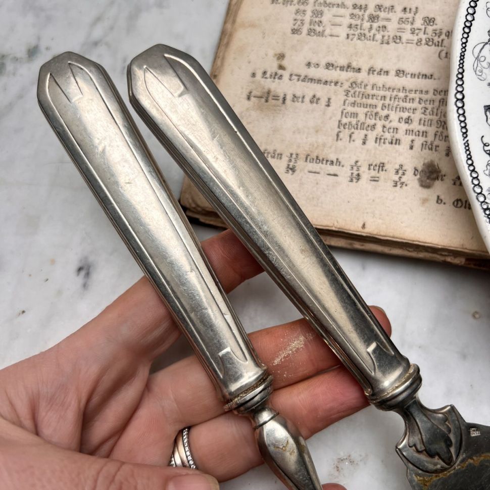 Лопатка и нож сервировочные мельхиор серебро