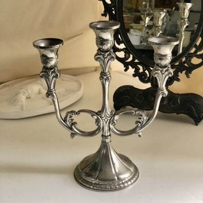 Подсвечник на три свечи Листья олово