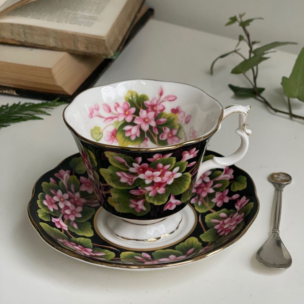 Чайная пара черный Royal Albert Provincial Flowers Mayflower 200 мл Англия