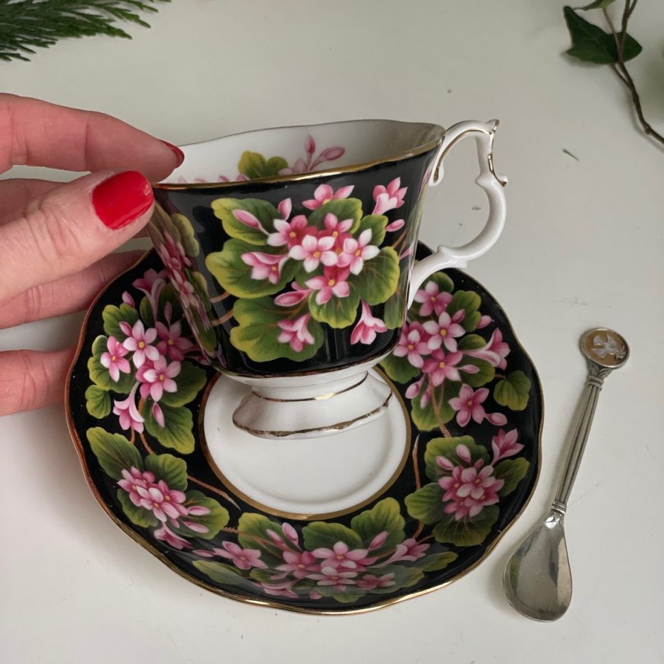 Чайная пара черный Royal Albert Provincial Flowers Mayflower 200 мл Англия