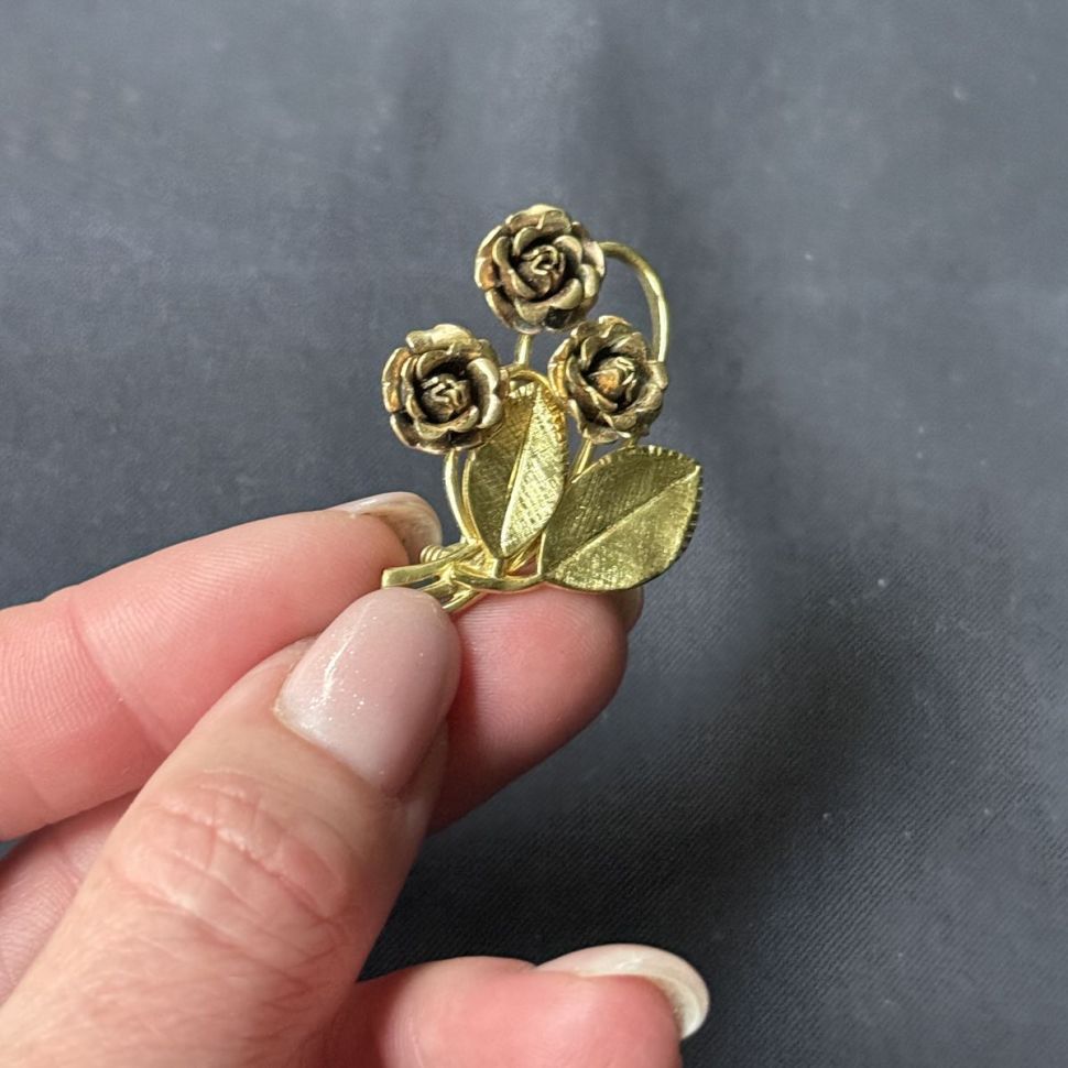 Брошь Розы 4 см ювелирная латунь