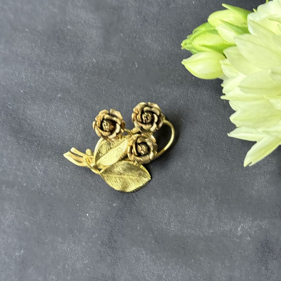 Брошь Розы 4 см ювелирная латунь