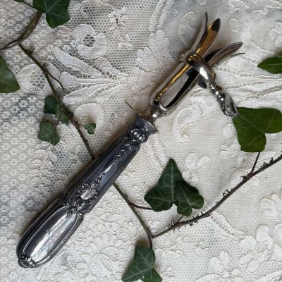 Зажим рукоять для сервировки мяса на кости серебрение сталь Франция