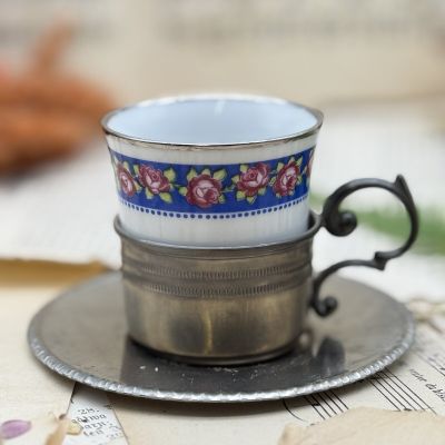 Кофейная пара в оловянном подстаканнике 100 мл фарфор Германия