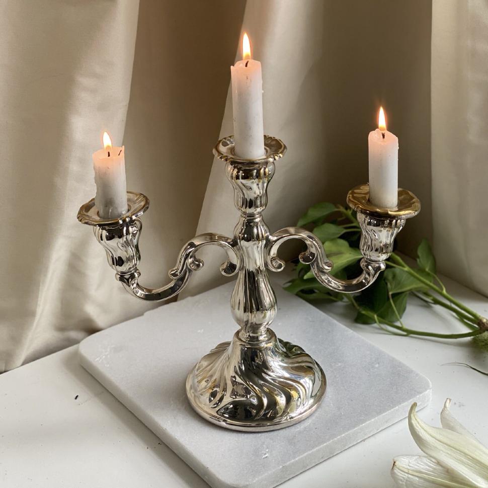 Подсвечник на три свечи 23 см серебрение