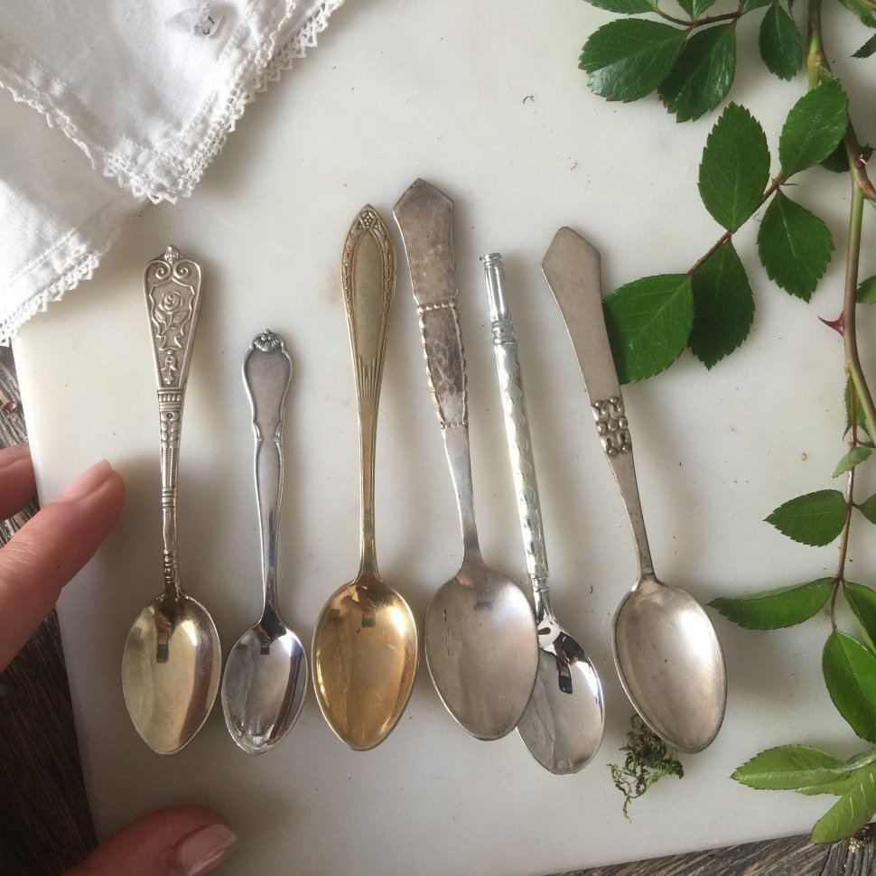 Кофейная ложка, набор 6 шт. разные, мельхиор